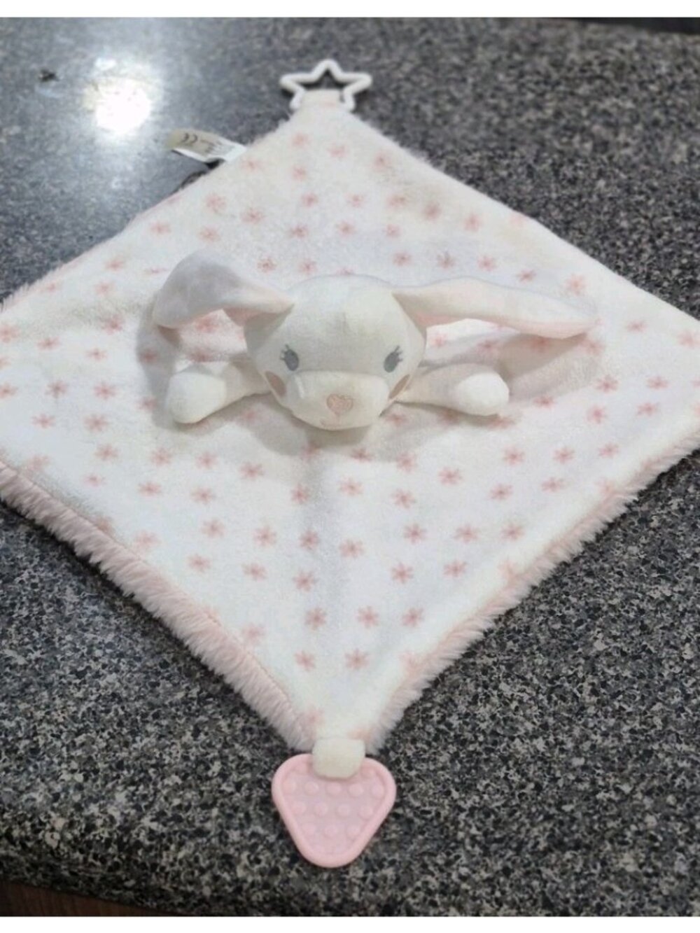 Dream Gro Rabbit Activity Lovey Blankie Plush Stuffed Animal White Pink Blanket